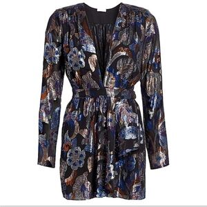 NWOT Gorgeous! Ramy Brook V-neck Wrap Mini Dress Multi Color Metallic on Black